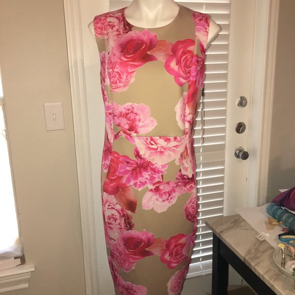 Calvin Klein Scuba Floral Knee Length Dress - Large 40 bust DB1 Brand New - Picture 9 of 11